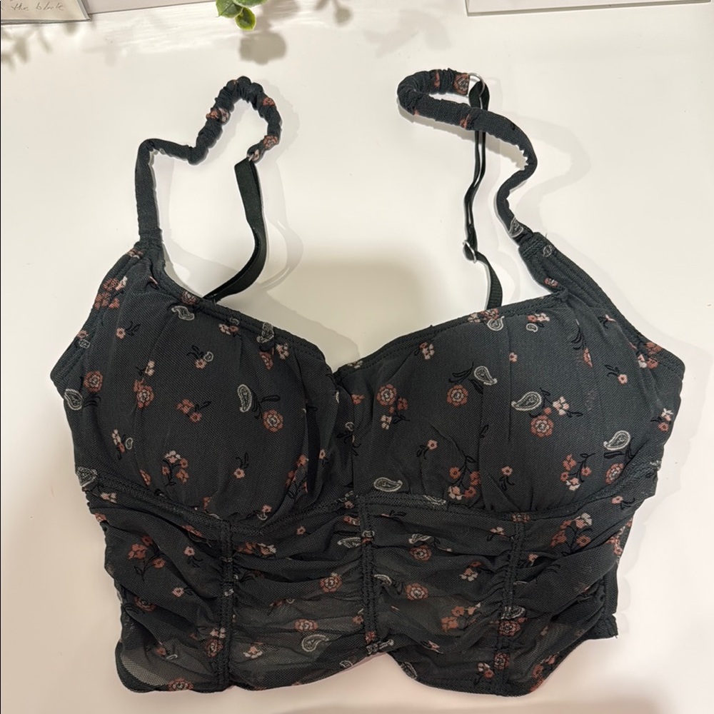 Floral Black Crop Top